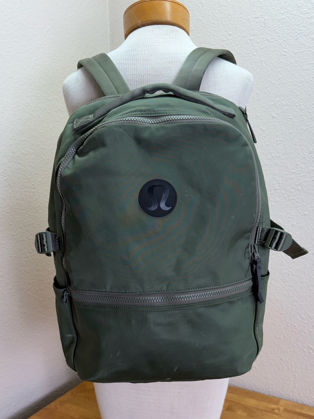 Lululemon Dark Olive Green Nylon Backpack Everyday Travel Gym Bag OS
